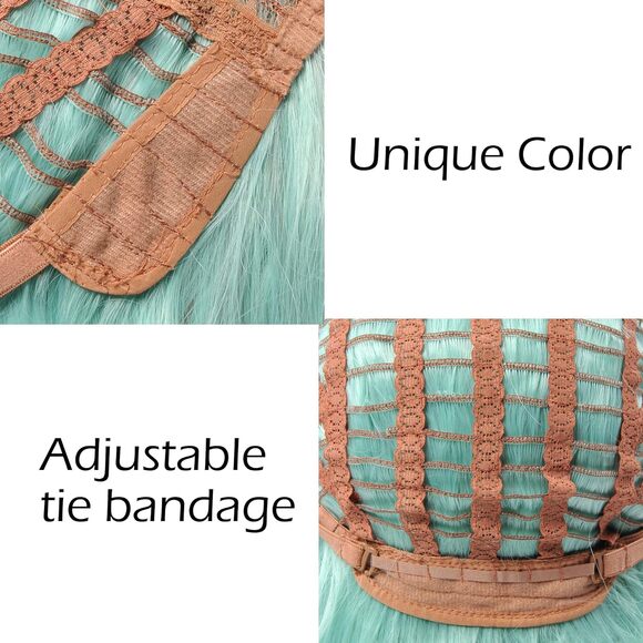 Women's Short Light Green Wigs Curly Wavy Shoulder Length Pastel Bob - Picture 2 of 3